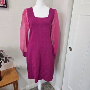 House of Harlow 1960 Fuchsia Bodycon Dress Sheer Sleeves Sz L
